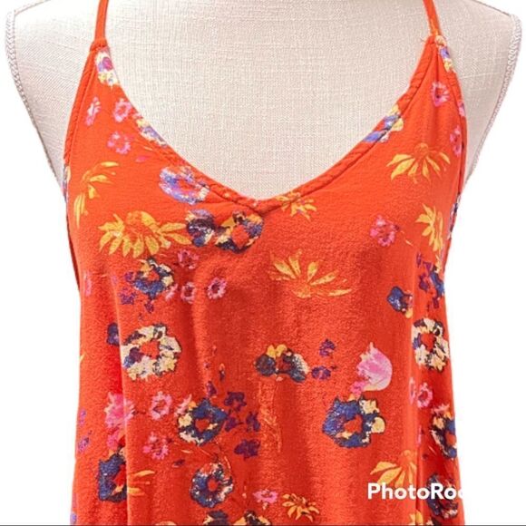 Elodie large orange floral spaghetti straps lace open back silky top - Picture 5 of 5